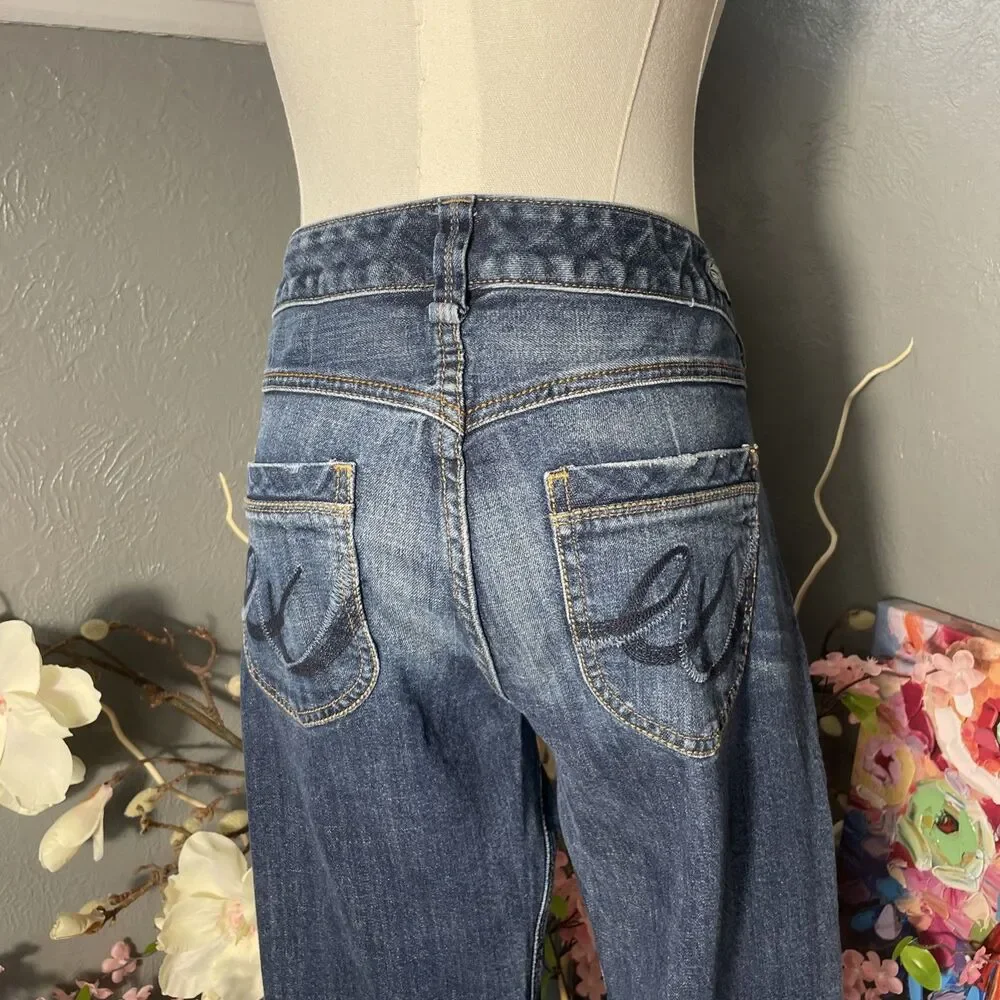 Express Bootcut Jeans Womens 12 Blue Y2K Embroidered Denim Western Low Rise